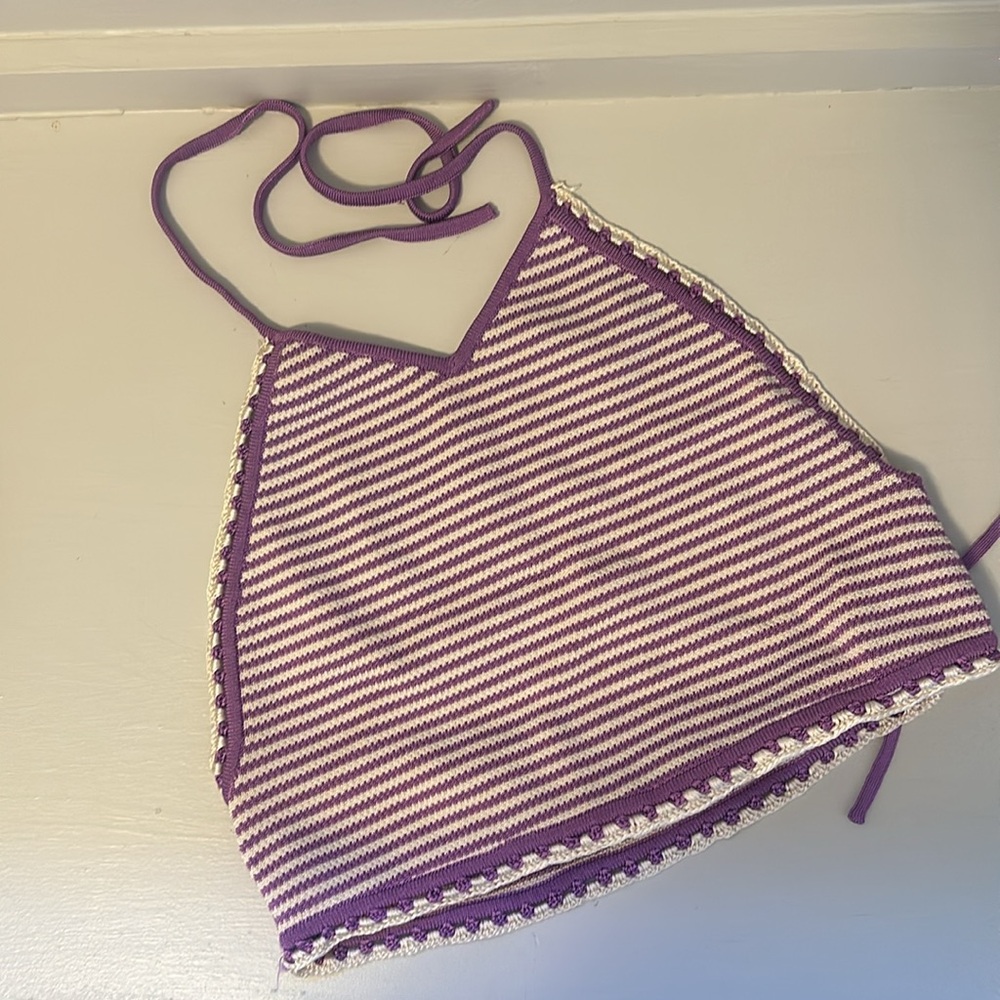 Solid and stripe crochet swimsuit- NWT - Picture 6 of 9